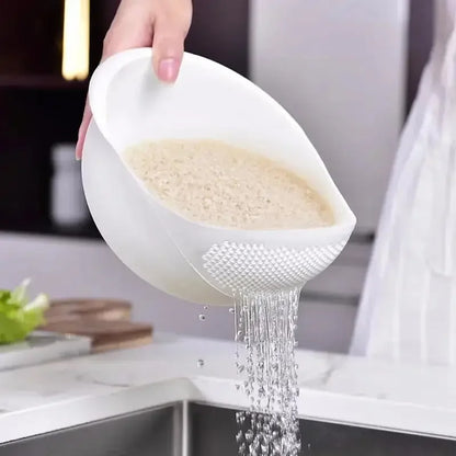 1PC Plastic Rice Sieve & Drain Basket with Handles – Multi-Purpose Kitchen Strainer Bowl for Washing Rice, Vegetables & Fruits