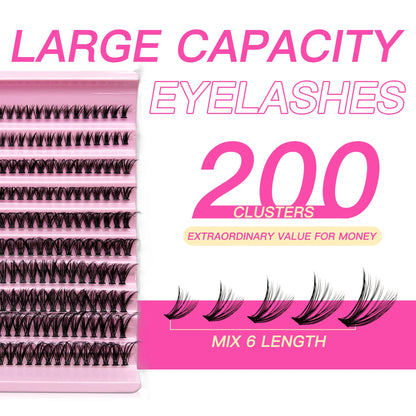 MAN’JE’SEN DIY Eyelash Extension Kit – 200PCS Lash Clusters with Lash Bond & Seal, Professional Makeup Tools for Gluing Lashes
