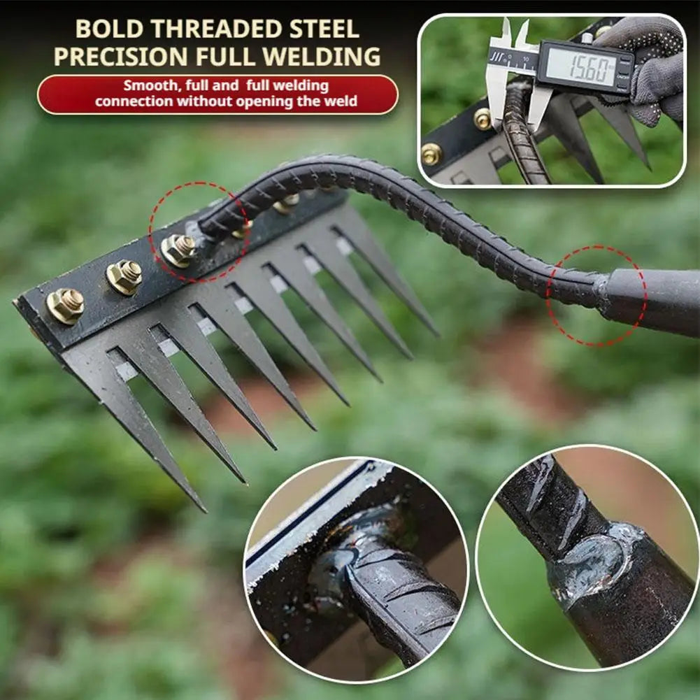 Carbon Steel Garden Weeding Rake – 5/6/7/8 Teeth Soil Loosening & Weed Removal Tool for Farm, Garden & Landscaping